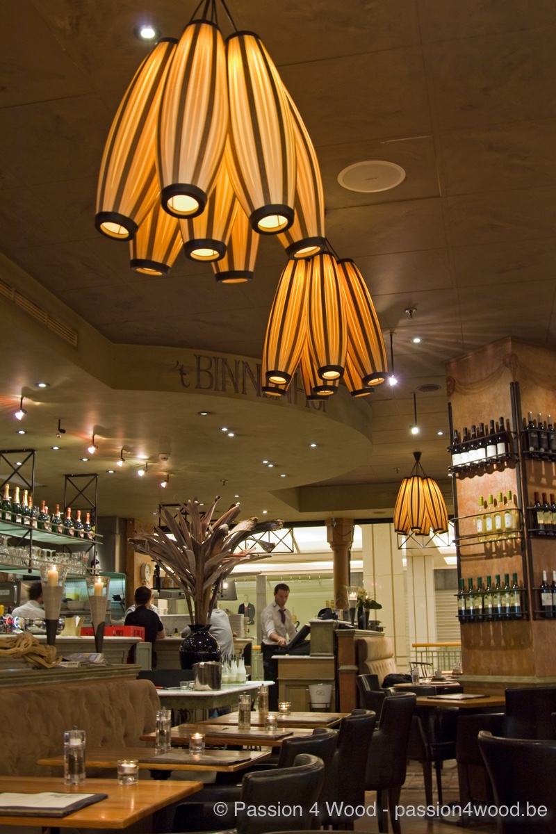 Binnenhof - group of several Cotton lights in restaurant - 2 types of wood used